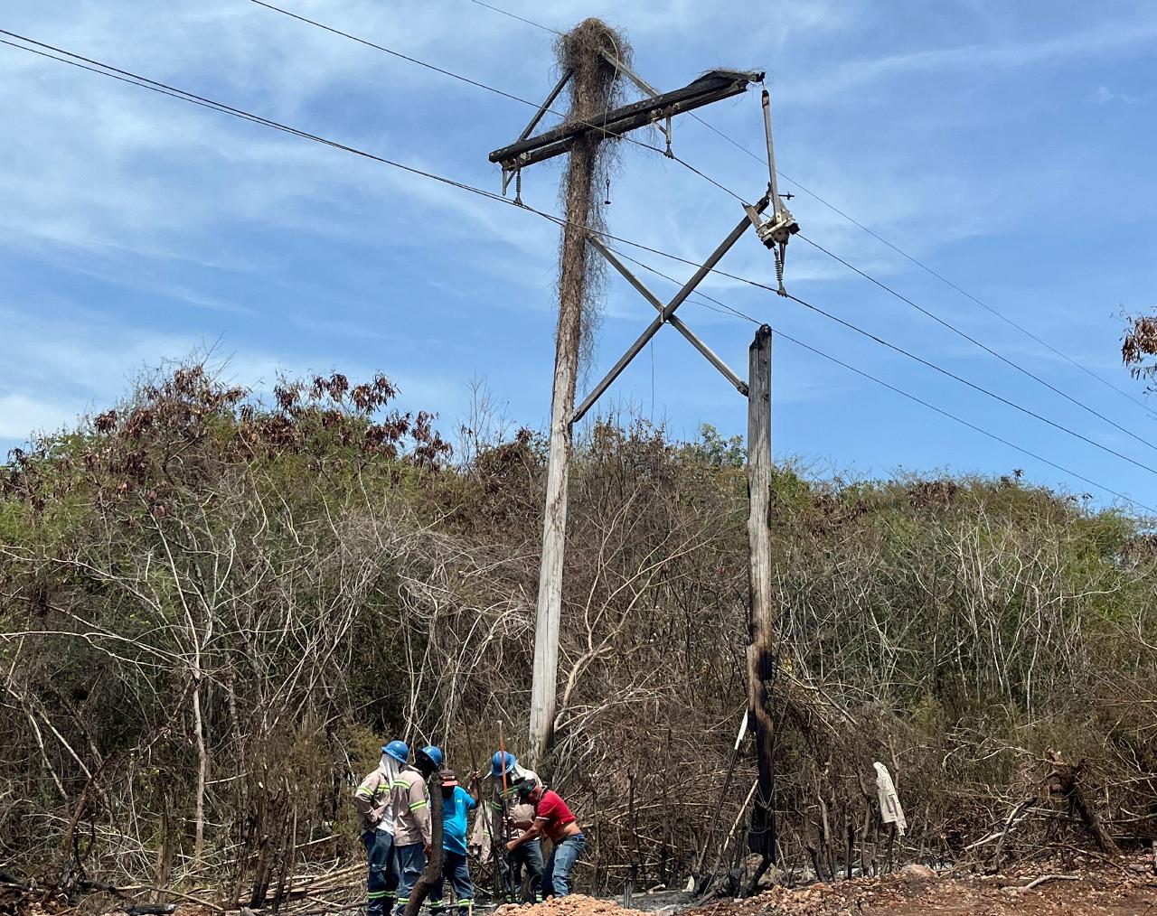 Edesur cambia estructura eléctrica dañada por incendio y restablece servicio en comunidades de Barahona